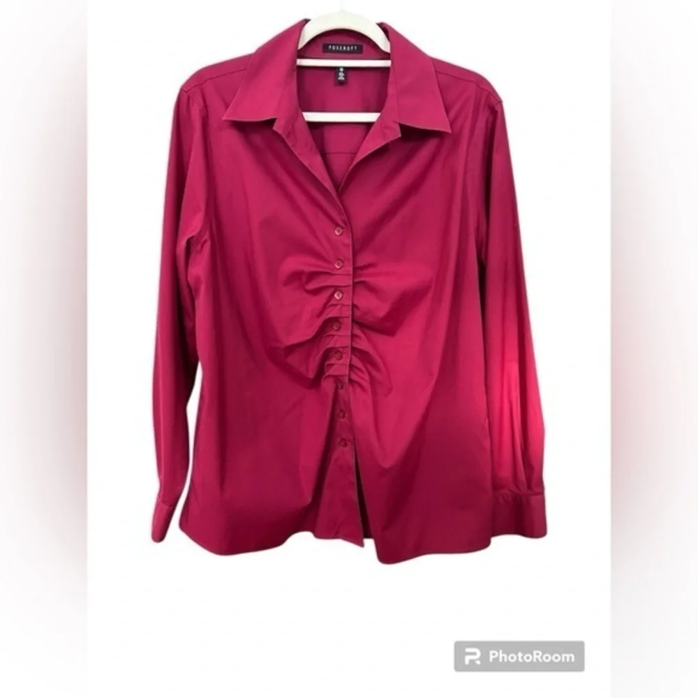NWOT FoxCroft Ruched No Iron Shirt, 14 W